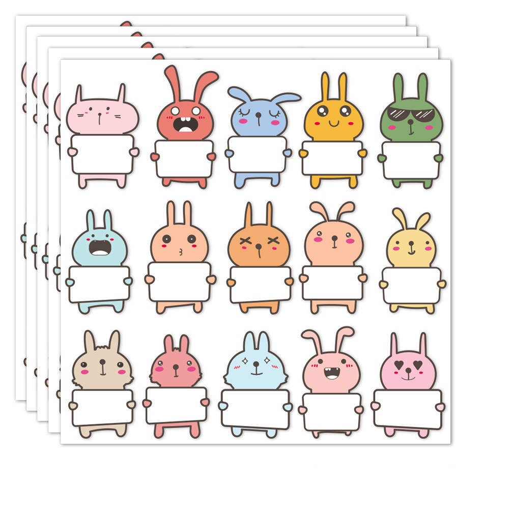 15贴/张可爱兔子姓名贴纸15种设计空白单词贴纸儿童贴纸异形标签