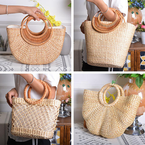 Amazon special sale rattan ins handmade high-value photo artifact straw woven moon style handmade bag