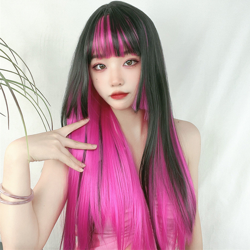 Women's Japanese Style Street High Temperature Wire Bangs Long Straight Hair Wigs display picture 4