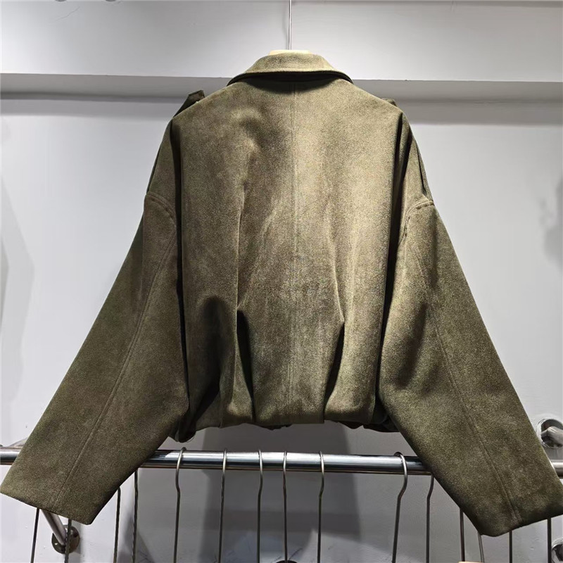 Chaqueta Aviador de Gamuza Sintética para Mujer con Solapa