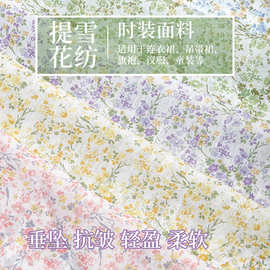 夏季小清新印花连衣裙布料雪纺提花纹理女童碎花汉服半身裙面料