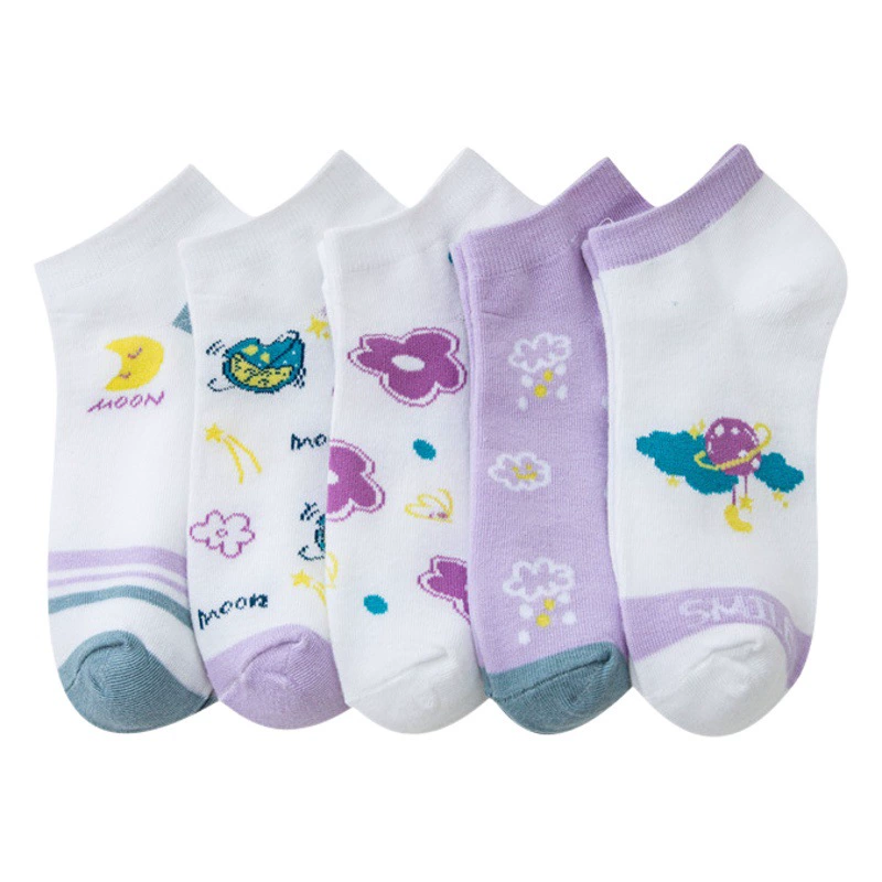 Женские короткие носки весна-лето 2026 в корейском стиле, высококачественные короткие носки-трубы для студентов, милые фиолетовые носки, трендовые носки-невидимки, женские носки