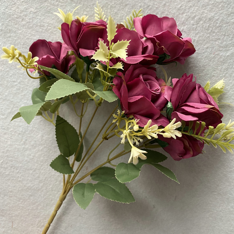 7 horquilla primavera simulación rosa flor falsa venta al por mayor interior flores secas arreglo floral decoración floral boda simulación flor