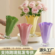 可爱优雅花朵花瓶玻璃花瓶客厅插花ins风简约好搭多巴胺色系花瓶