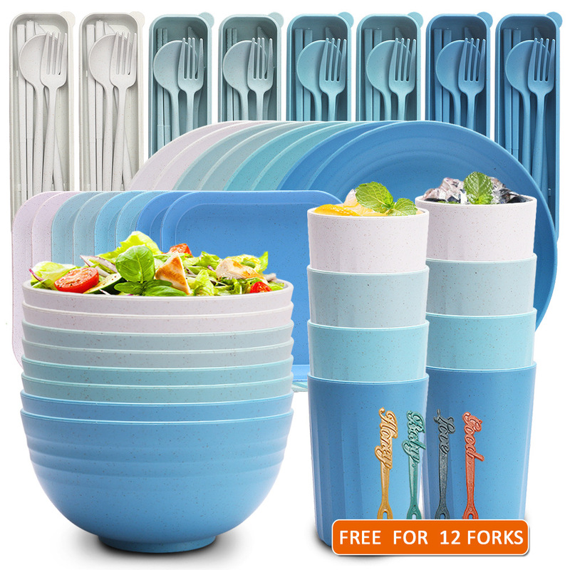 Nordic wheat straw Bowl Cup plate striped salad bowl dinner plate water Cup camping portable chopping board fruit knife suit Nordic wheat straw Bowl Cup plate striped salad bowl dinner plate water Cup camping portable chopping board fruit knife suit