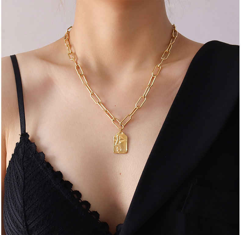 PVD Coated Gold Plating Process Real Gold Plated Plating Material PVD Coated Real Gold Plated 18K Gold Geometric 304 Stainless Steel Fashion Waterproof Non Tarnish 304 Stainless Steel Necklace