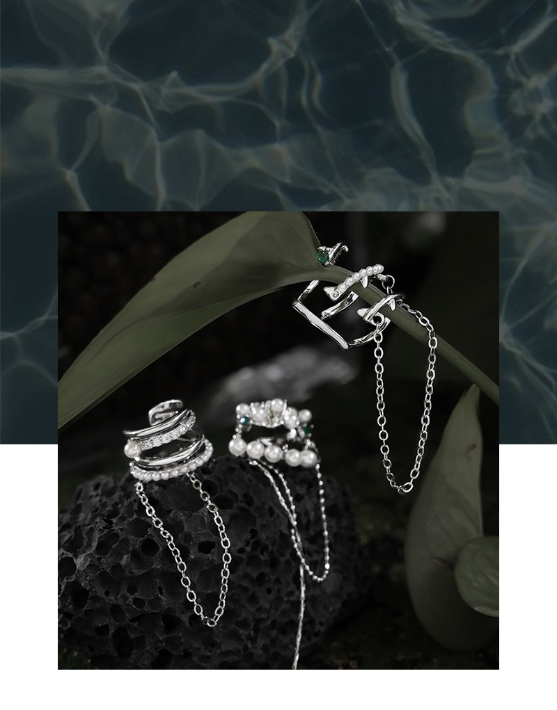 1 Stück Einfacher Stil Pendeln C-form Überzug Kette Inlay Kupfer Perle Zirkon Ohrclips display picture 3