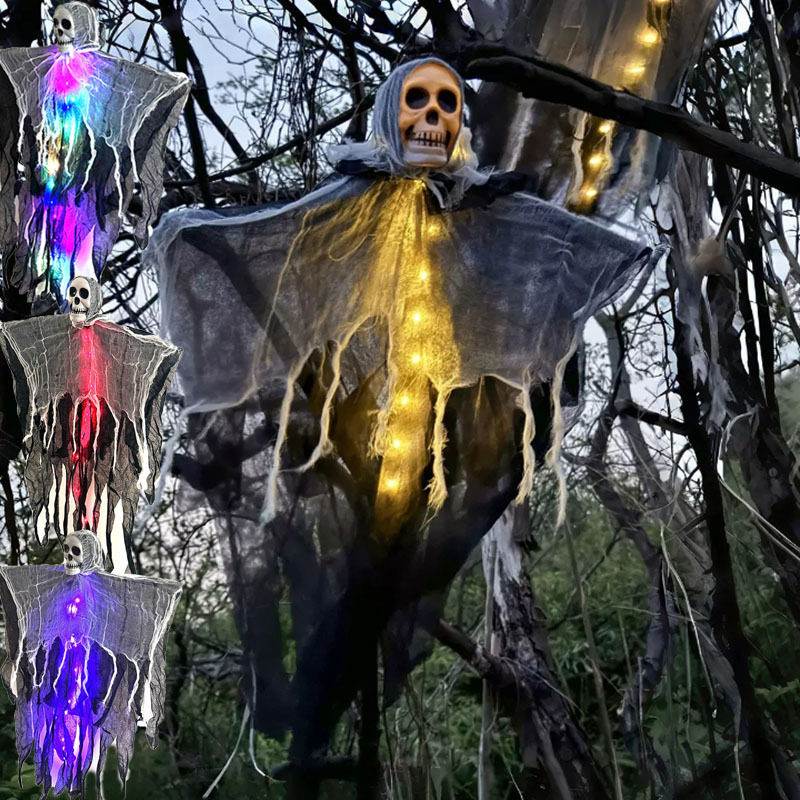 Decoración de Halloween gaza cráneo fantasma colgante fantasma colgante árbol al aire libre colgante horrores accesorios colgante diseño de escena