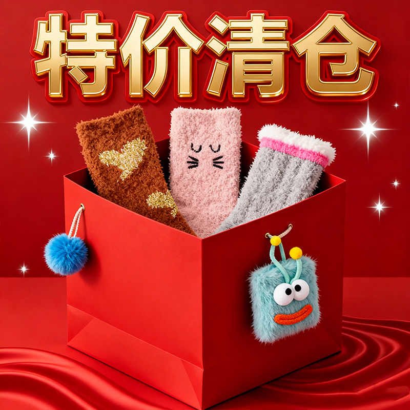 【特价清仓】珊瑚绒卡通毛毛袜子女秋冬季可爱睡眠加厚毛茸茸中筒