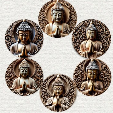 나무 코스터 세트 6pcs Tathagata 스타일