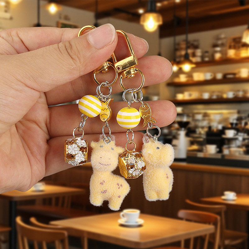 Flocked Bell Giraffe Resin Keychain Student Cute Bag Decoration Pendant Mobile Phone Chain Accessories Keychain