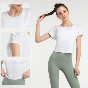 lulu New Yoga Short-sleeved Women's Quick-drying Breathable Fitness T-shirt Elegant Dance Training Elastic Top for Women
