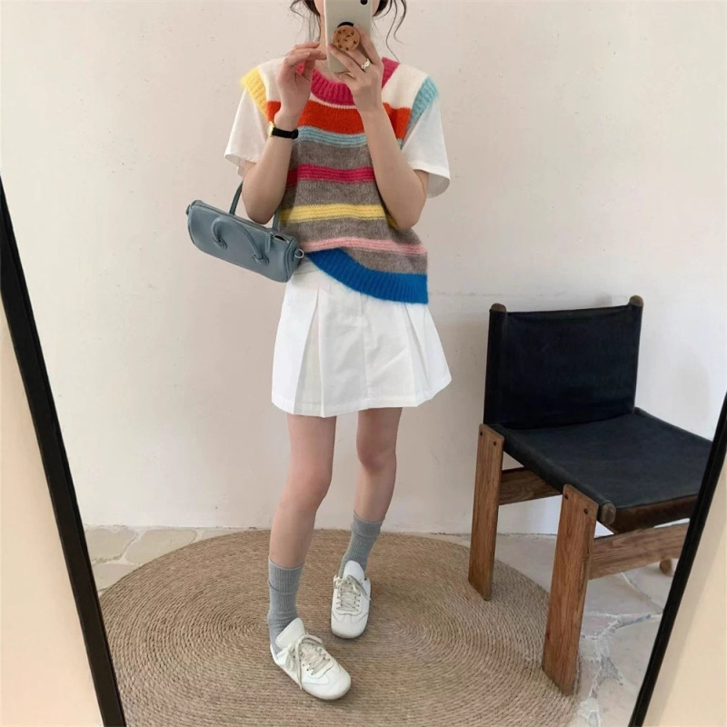 韩系针织马甲女春季新款彩色多巴胺拼色小众百搭叠穿软糯毛衣背心|undefined
