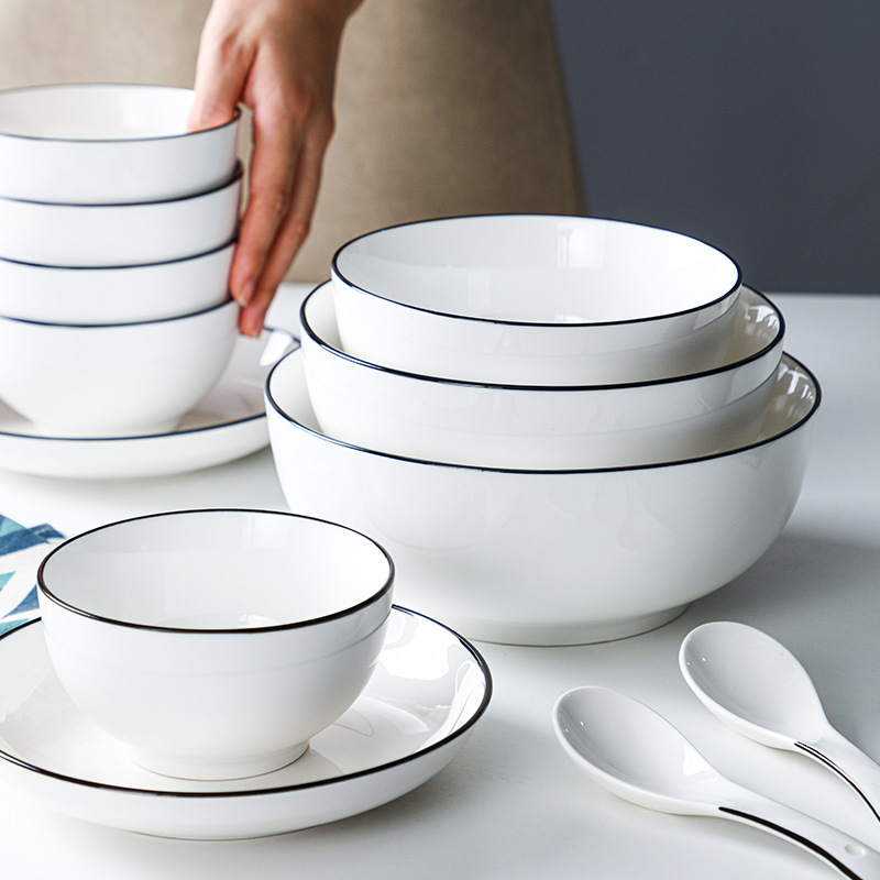 Juego de vajilla de cerámica para el hogar creativo simple estilo nórdico línea negra vajilla de hotel vajilla para comer plato de amor