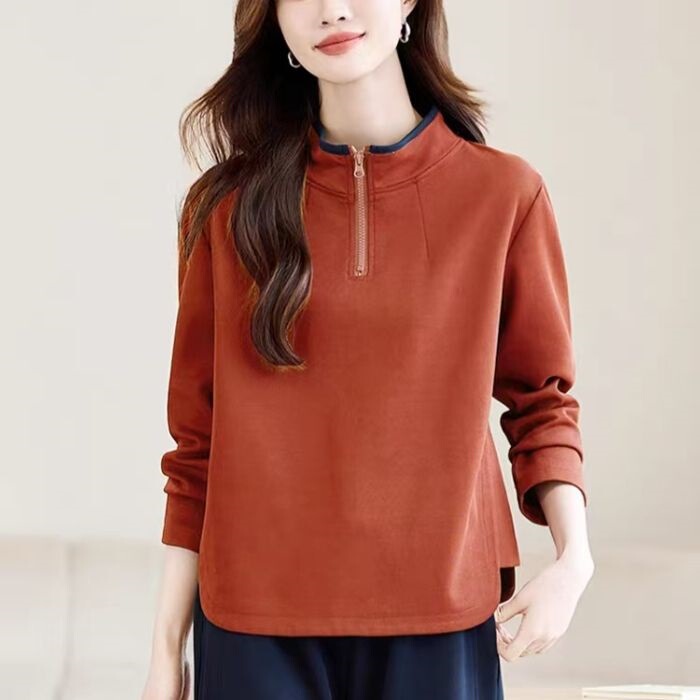 Mamba Cotton Early Autumn Women's Sweatshirt 2025 New Popular Half-Zip Stand-Up Collar Elegant and Stylish Women's Spring and Autum Tops