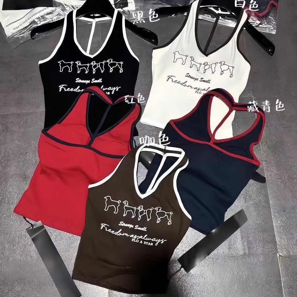 33040 # Summer Hot Girl Rayon Printed Short Suspender Design with Breast Pads Slim Halter Neck Wrap Vest