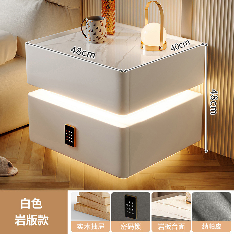 Mesa de cabezal de cama moderna lujosa inteligente con luces de alto nivel de sensación de dormitorio estante de cabezal de cama de viento de crema almacenar gabinete bajo junto a la cama