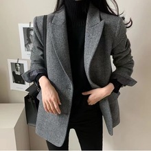2025年秋装新款 纯色百搭羊毛呢西装外套女 韩国东大门代购