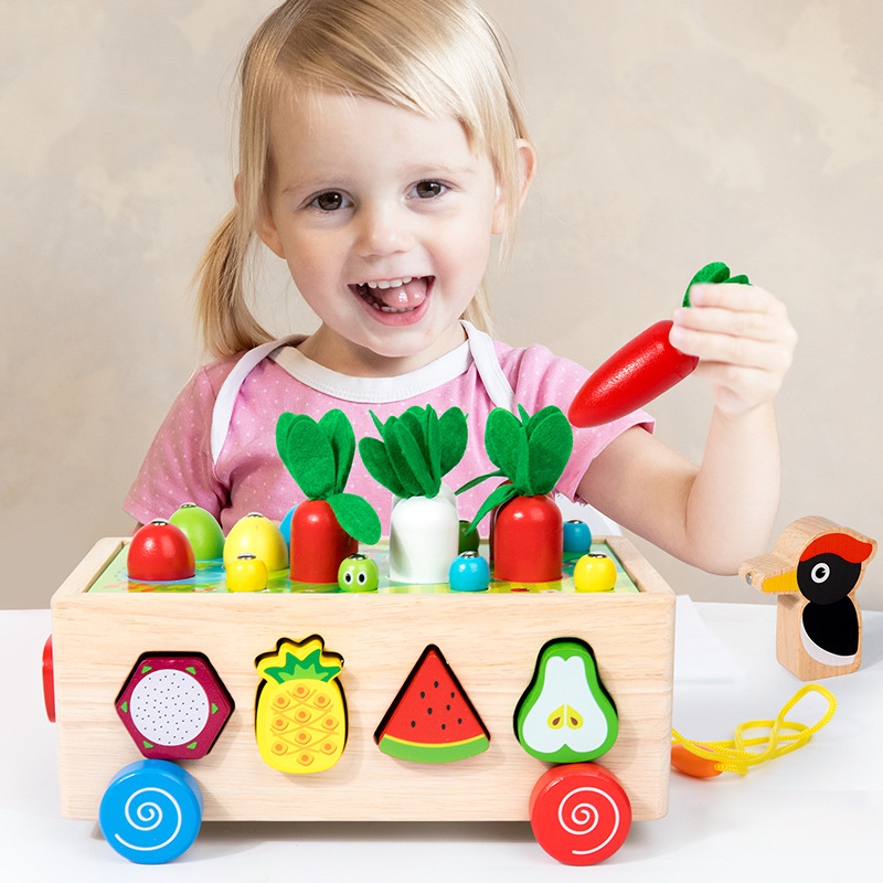 Madera infantil educación temprana multifuncional cuentas inteligencia forma remolque interesante granja sacar rabanes desmontaje juguete de puzzle