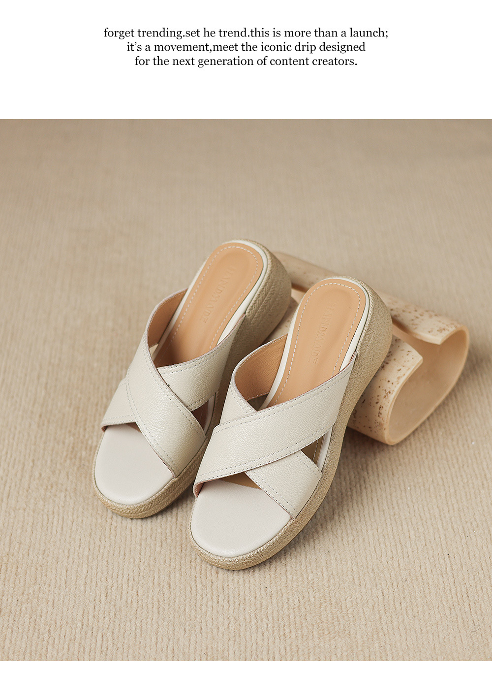 Dép sandal nữ quai chéo hở ngón đế dày da cừu — màu trắng ngà chi tiết 9
