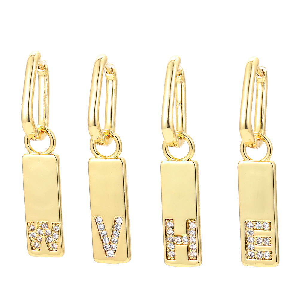 3g Weight Wholesale Jewelry Micro-inlaid 26 English Letter Copper Earrings Nihaojewelry