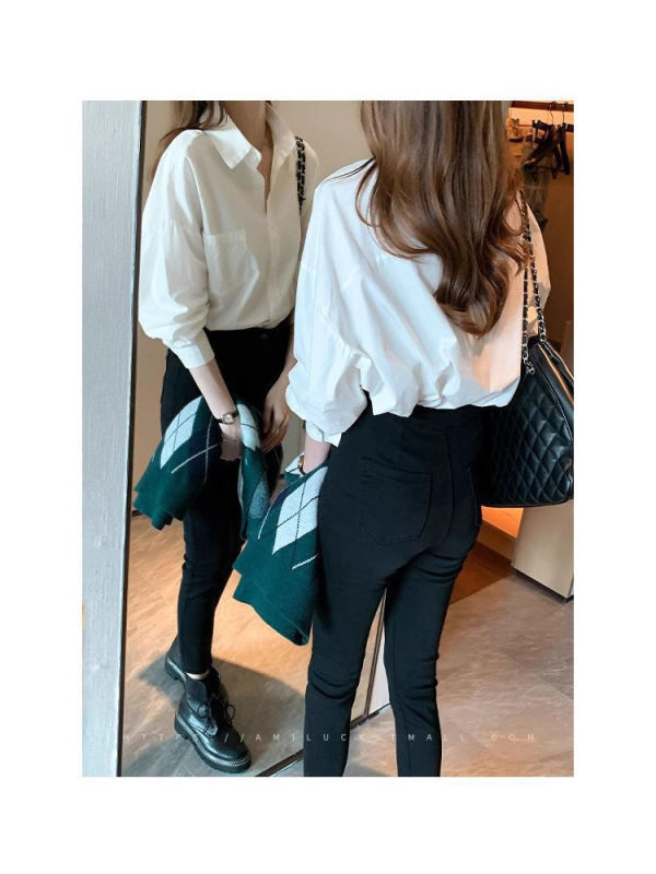 白色衬衫女春秋夏新款高级感jk制服翻领百搭上衣职业装长袖衬衣批|undefined