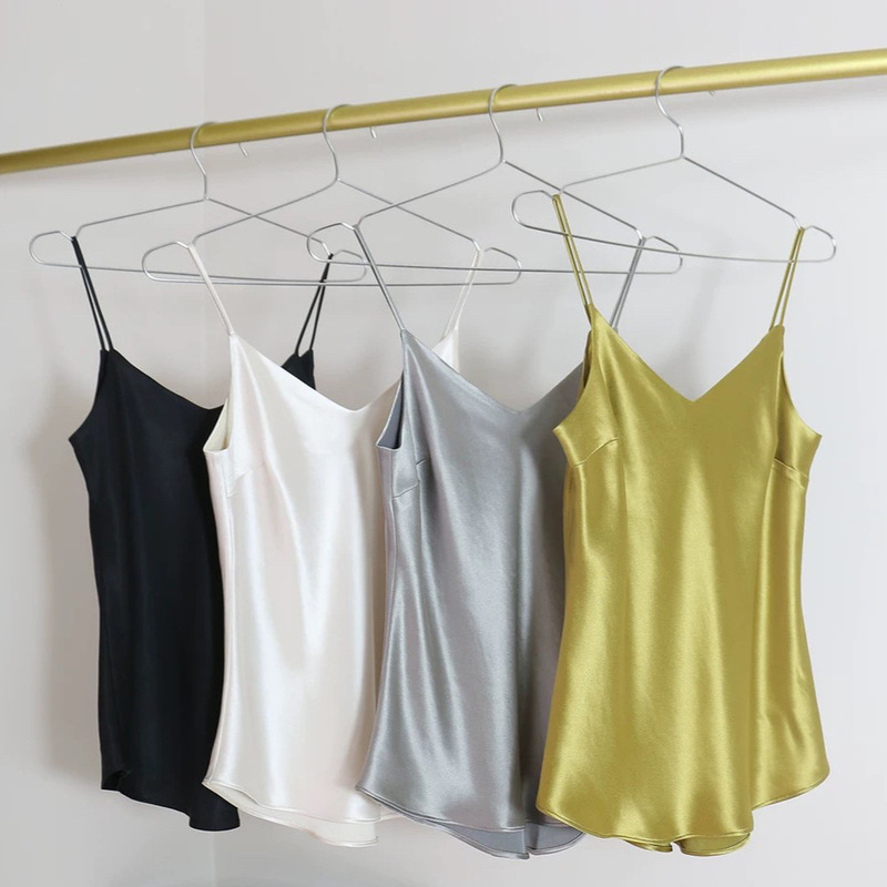 Satin Triacetate Camisole Women's High-Quality V-Neck Triangle Neck Twill Bias-Cut Solid Color Base Shirt Top