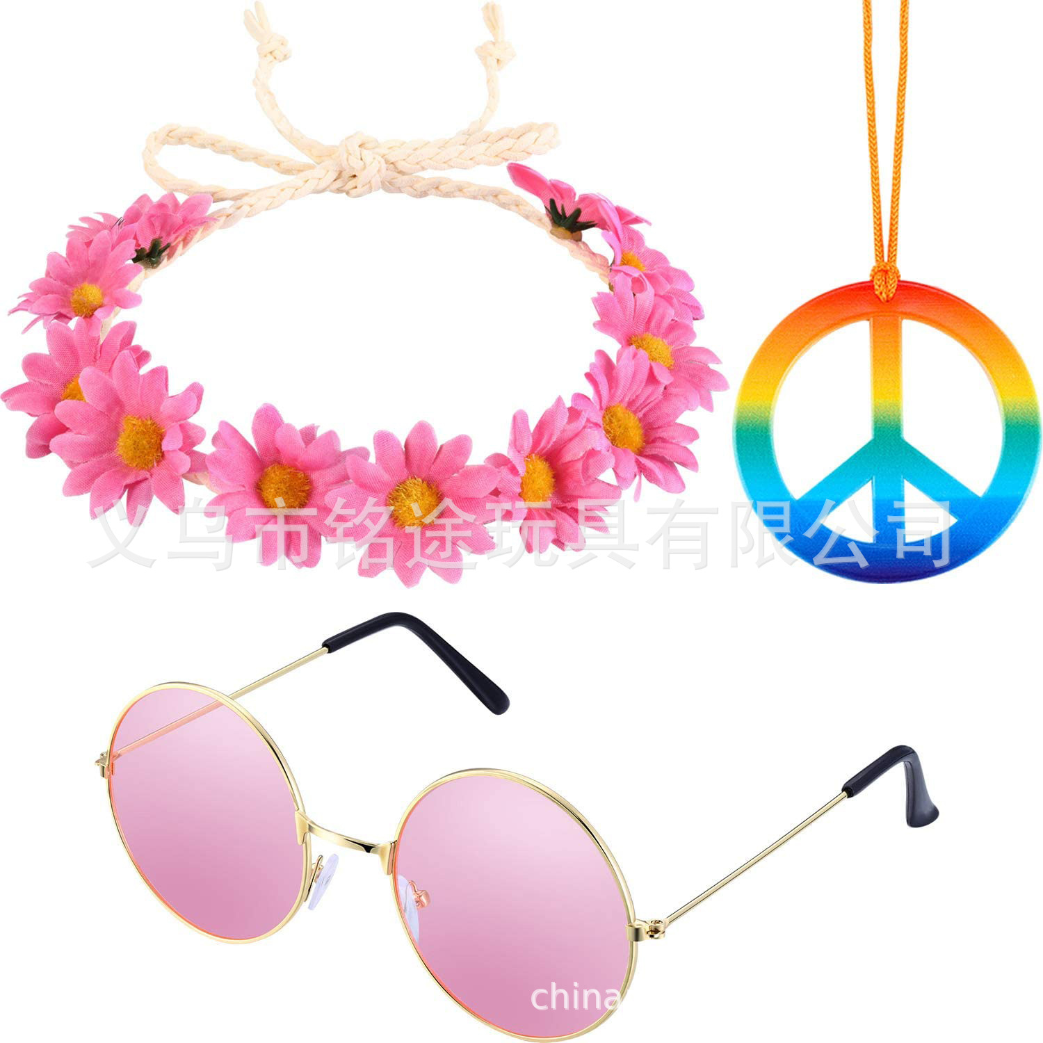 1960s Hippy Garland glasses Hippy Colorful peace Necklace Earrings party Clothes & Accessories parts suit