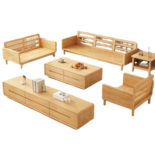 Nordic Cream Fabric Sofa for Modern Minimalist Small Home Living Room Furniture Set with Japanese Style Wooden Sofa