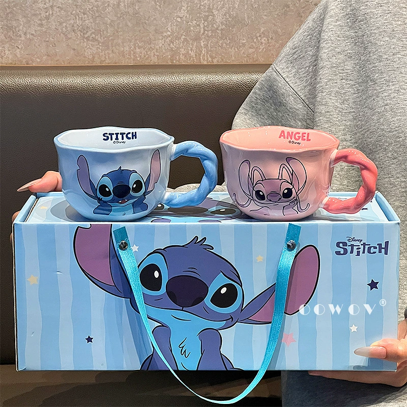 Керамическая чайная чашка (Disney Stitch) набор 380 мл, подарочная коробка с рисунком Стич и Энджел