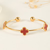 Fashionable adjustable sophisticated bracelet stainless steel, four-leaf clover, 750 sample gold, light luxury style