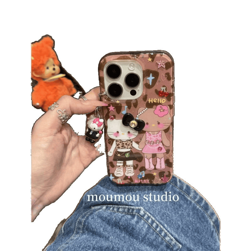 かわいい漫画のファッショナブルなヒョウ柄の長い足の猫 Apple 16promax 携帯電話ケース 15 保護カバー 1413 に適しています|undefined