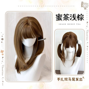 Full Wig Natural Straight Hair Linen Gold High-Level Japanese Y2K Internet Celebrity Subculture Short Hair Full Wig