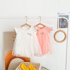 Korean-style Baby Clothing for Summer: Mesh Short-Sleeve Flared Dress & Romper—Perfect Newborn & One-Month Gift for Girls