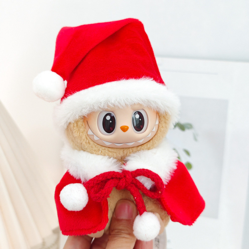 第一世代と第二世代のブラインドボックスラブブペンダントクリスマスマントベビー服ラブブビスケットマンセータークリスマス帽子|undefined