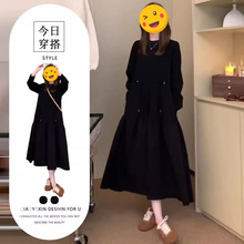 大码女装秋冬新款法式赫本风连衣裙胖mm时尚设计感收腰显瘦小黑裙