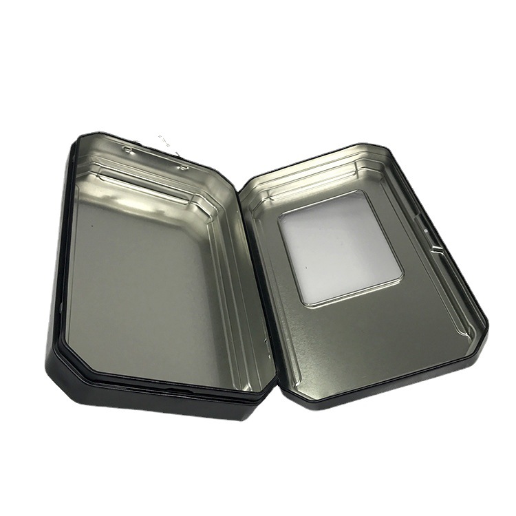 Caja de hierro para juguetes con ventanas de estaño, papelería, latas de hierro, cable de datos para iPhone, caja de hierro
