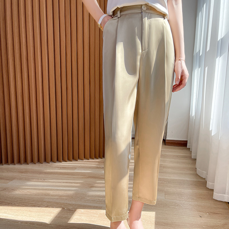 Summer High-Waisted Ice Silk Acetate Harem Pants Unisex Cropped Thin Satin Casual Loose Carrot Pants