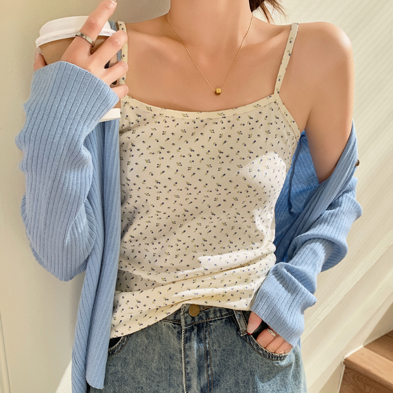 H866印花吊带田园BM风碎花小背心女外穿修身内搭露背上衣四季可穿