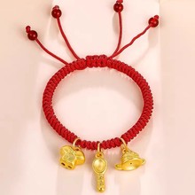 黄金吉祥三宝婴儿手镯999足金宝宝纯金手链儿童满月金饰周岁礼物