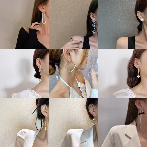 s925 silver needle earrings for women, Korean Dongdaemun long tassel earrings, retro pearl earrings