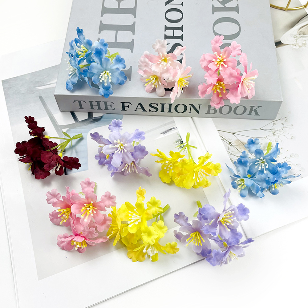Simulated 3-Pronged Small Grass Flower String DIY Headdress Hairpin Flower Material Production Ins Style Fake Flower Han Dynasty Corsage Decorative Ornaments