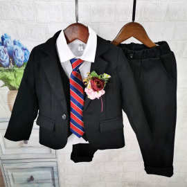 帅气英伦童套装儿童西装男童花童演出服主持人西装婚礼服四件套潮