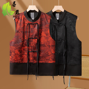 New Style Chinese Style Buckle Vest for Middle-aged and Elderly Women's Spring and Autumn Sleeveless Waistle Printed Coat Mother's Outer Wear Vest Vest Vest