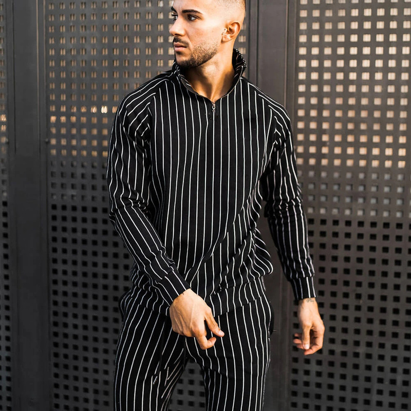 2021 Men's Polyester Vertical Stripe Jogging Suit Sportswear Set Men's Sportswear