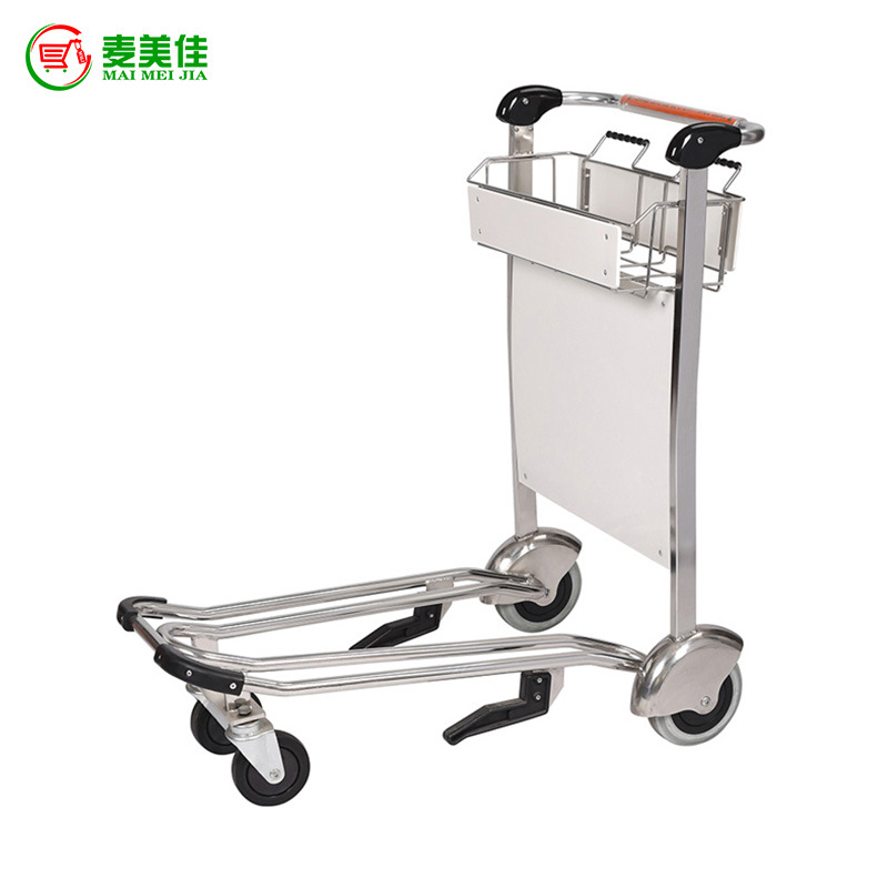 MJ-AAT05 供应不锈钢手推车 四轮不锈钢行李车机场四轮行李手推车