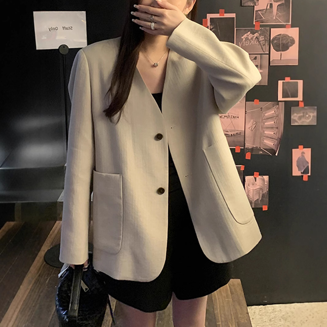 Commuter Wear Korean-style Tencel Linen V-neck Casual Suit Jacket Women's Spring 2025 New Lazy Elegant Suit