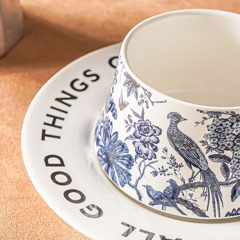Diseñador original de alta gama retro de flores y pájaros, Qingluan, flores, tazas y platos, tazas de café, platos, tazas de desayuno, cerámica