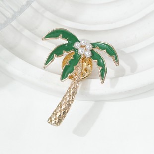 European and American Summer Style Oil Dropping Coconut Tree Brooch Creative Fresh Coconut Tree Pearl Brooch Badge Accessories