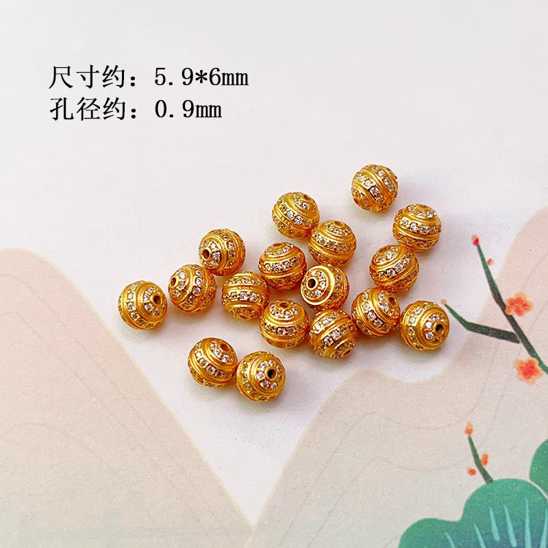 S925 Silver Gold-Plated Diamond Spacer Beads Spacer Barrel Bead Accessories Square Hamburger Bead Bracelet Bracelet DIY Necklace Accessories